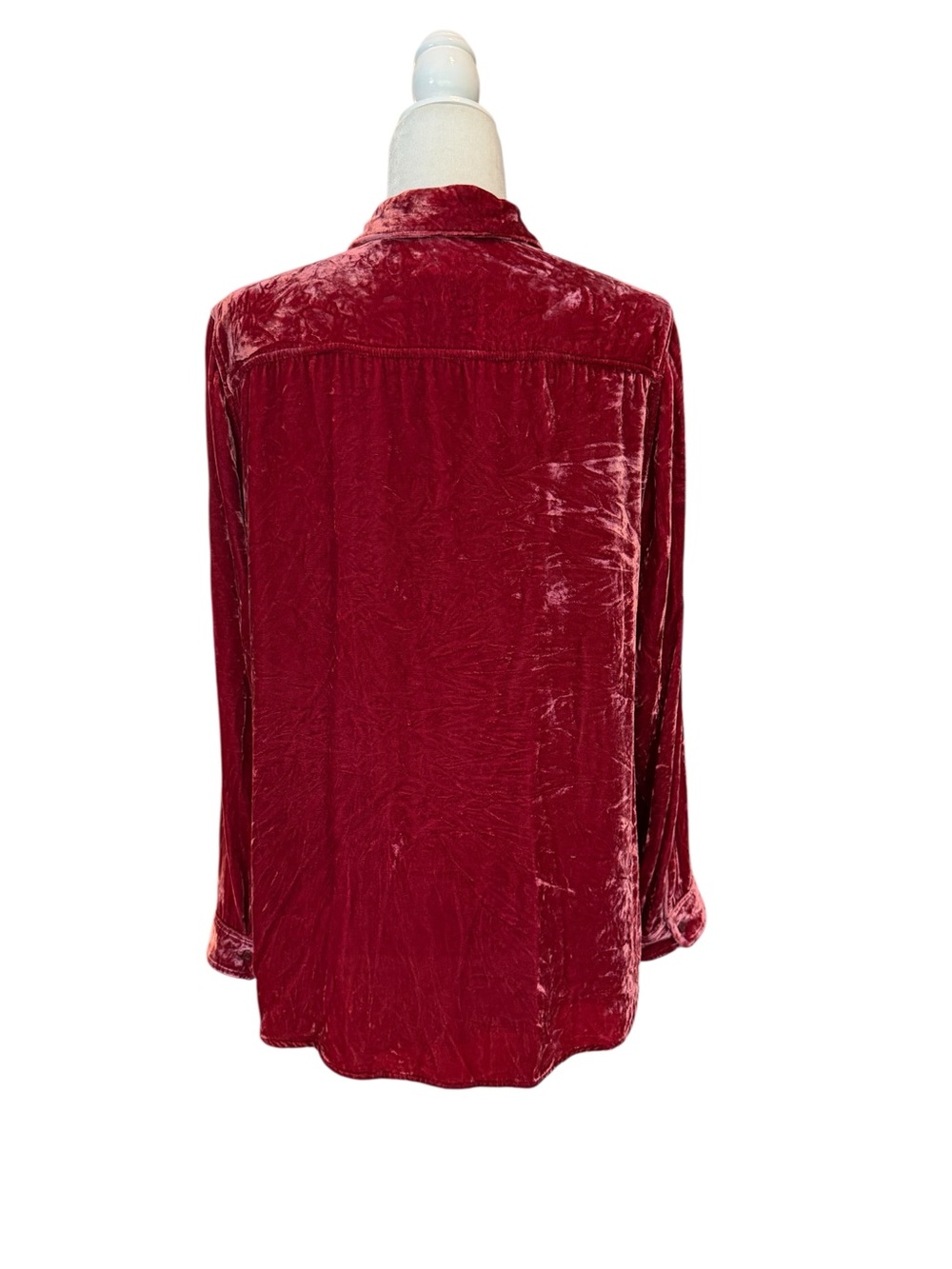 Orvis Velvet Button-Front Blouse in Deep Rose Size Large - Picture 5 of 7